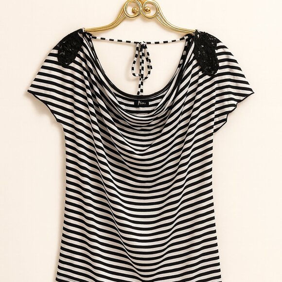 Vintage AB Studio Black & White Striped Tp, Size XL, Excellent Condition - Picture 2 of 5